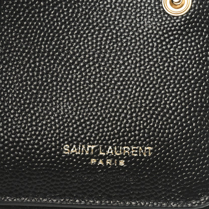 Saint Laurent Grain De Poudre Matelasse Chevron Monogram Compact Zip Around Wallet Black 6 of 8