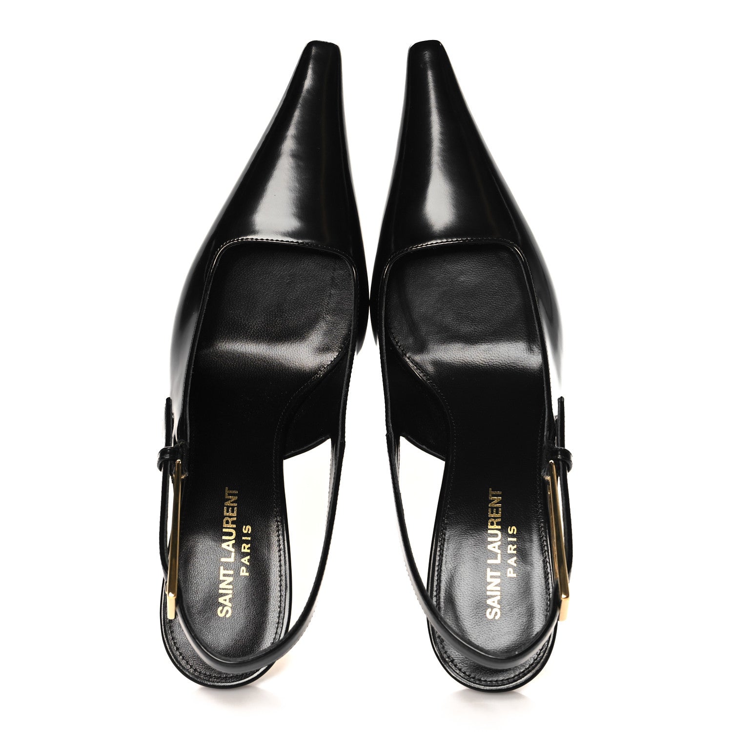 Saint Laurent Glazed Calfskin Lee 75 Slingback Pumps 37.5 Black 2 of 10