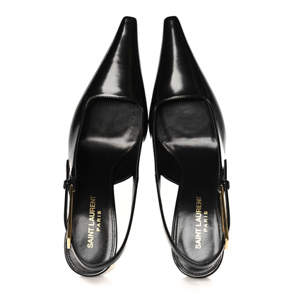Saint Laurent Glazed Calfskin Lee 75 Slingback Pumps 37.5 Black 2 of 10
