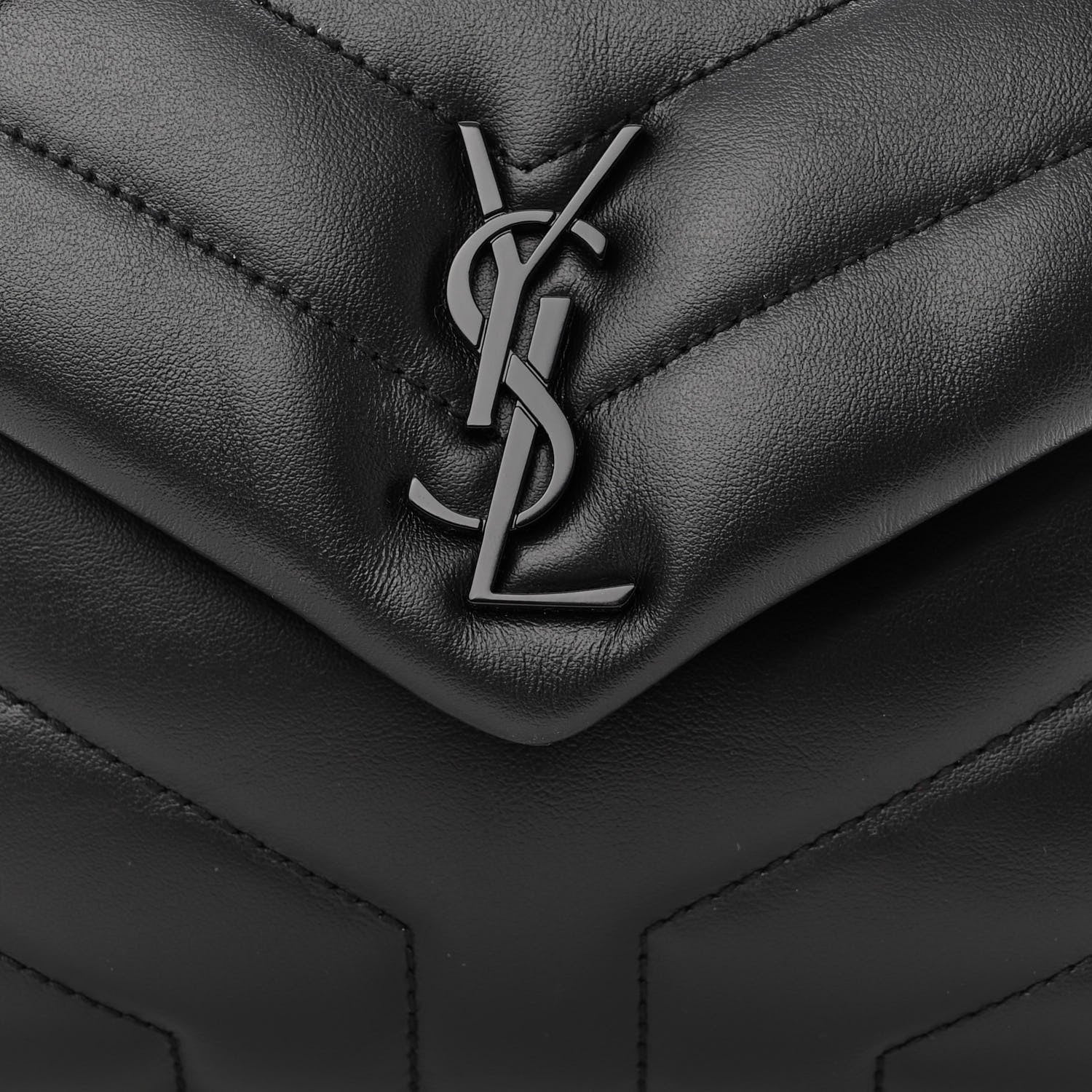 Saint Laurent Calfskin Y Quilted Monogram Monochrome Toy Loulou Crossbody Bag Black 7 of 9