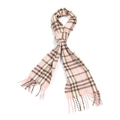 Burberry Cashmere Vintage Check Fringe Scarf Pink 1 of 4