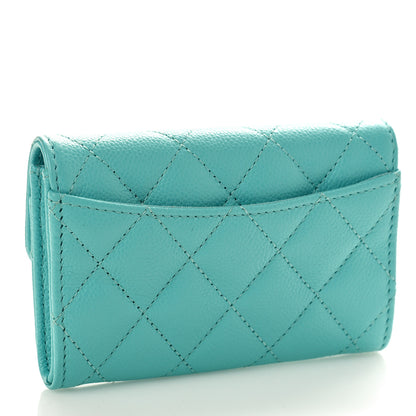 Chanel Caviar Quilted Flap Card Holder Wallet Turquoise 3 of 9