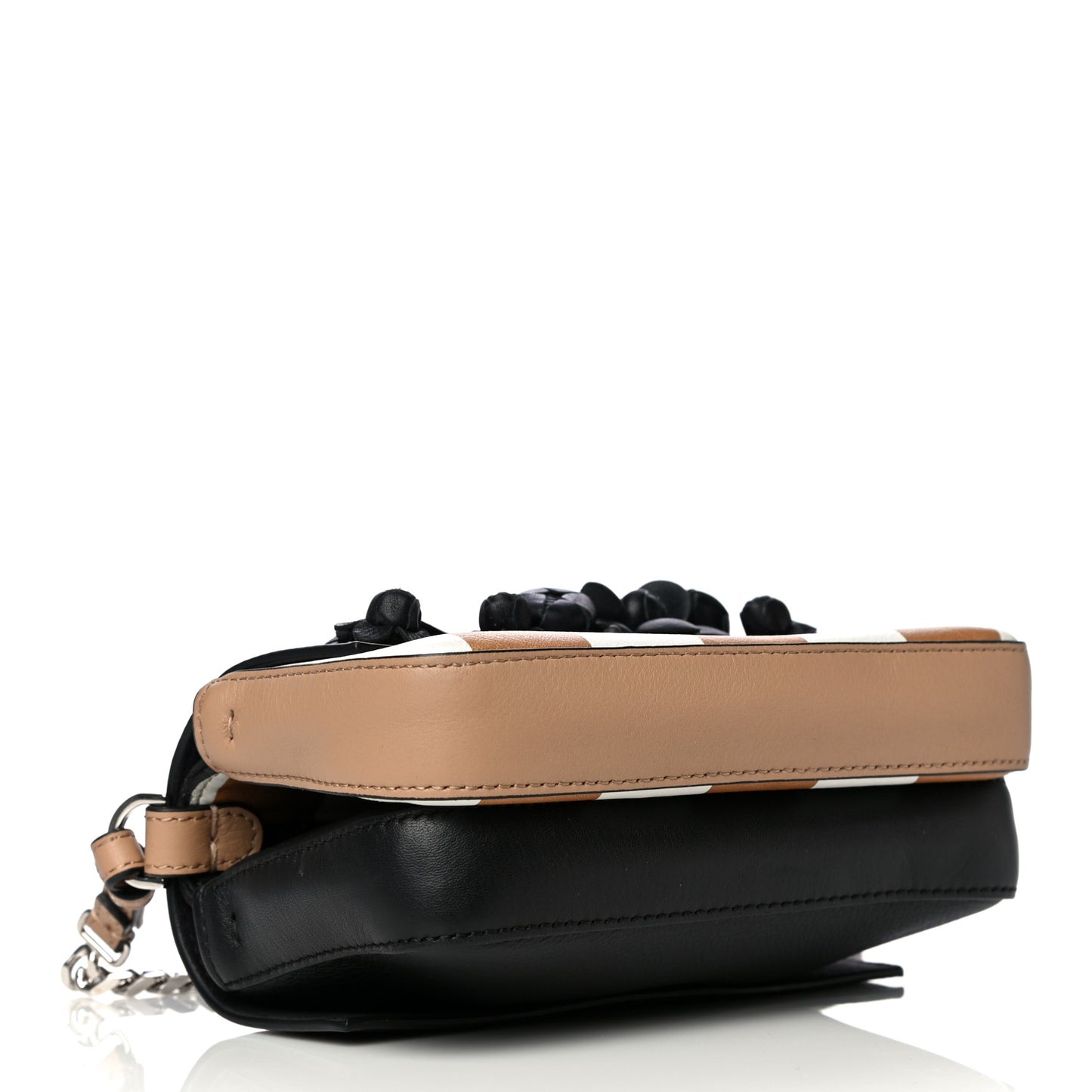 Calfskin Striped Flowerland Bow Micro Double Baguette Brown Black White