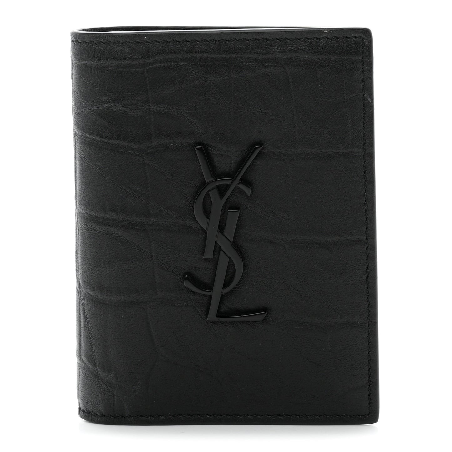 Crocodile Embossed Calfskin Cassandre Credit Card Wallet Black