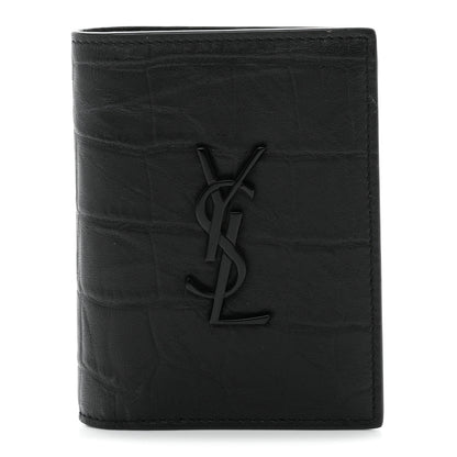 Saint Laurent Crocodile Embossed Calfskin Cassandre Credit Card Wallet Black 1 of 7