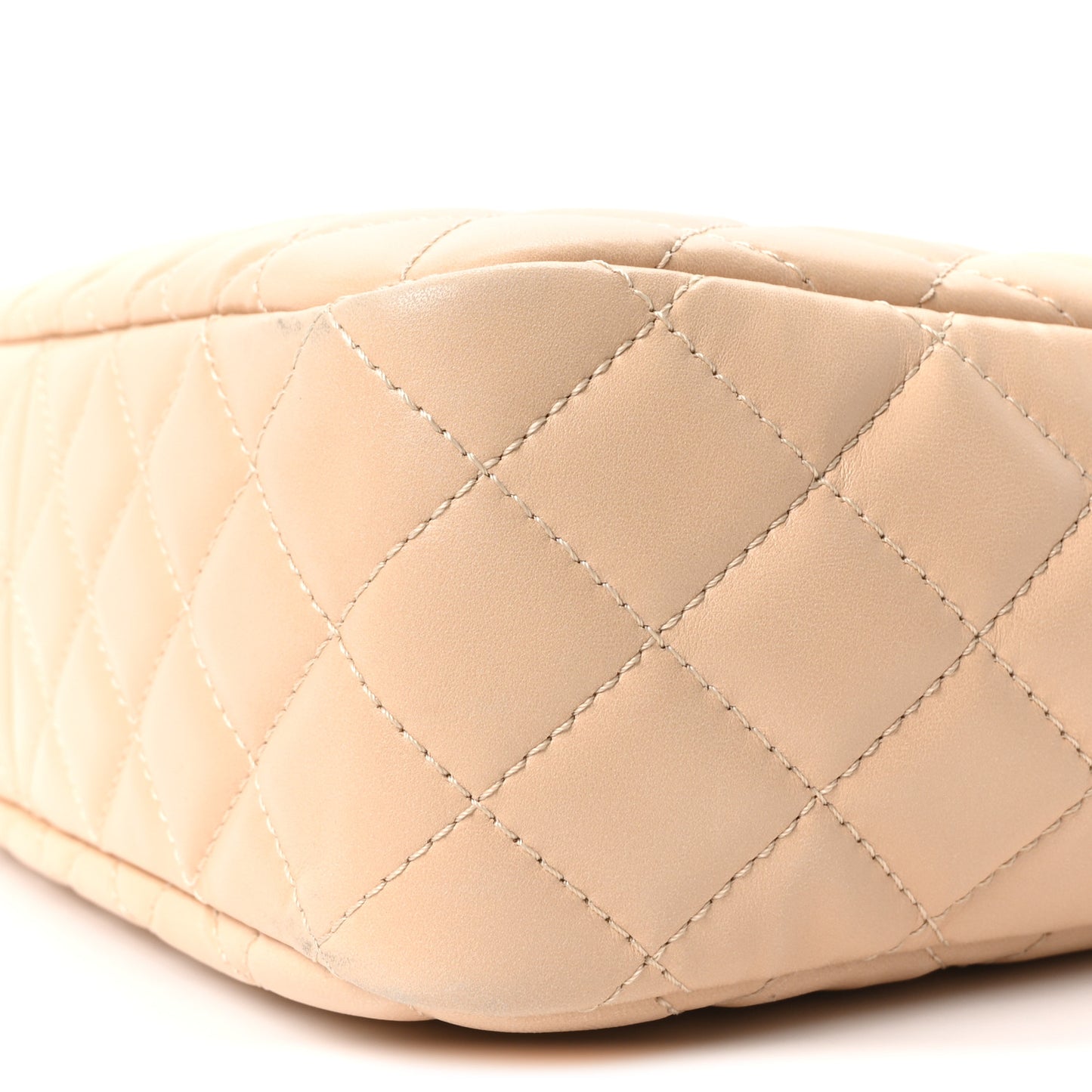 Shiny Lambskin Quilted Medium Camera Case Beige