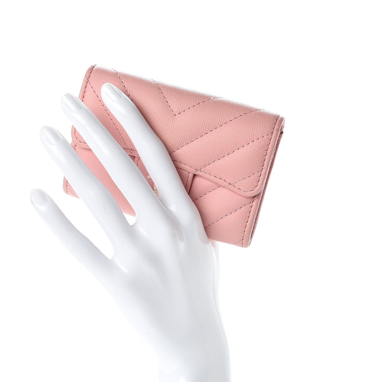 Caviar Chevron Quilted Flap Card Holder Pink