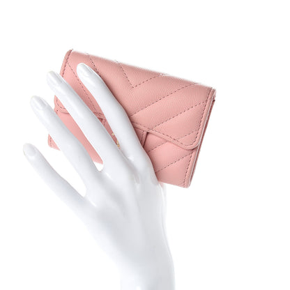 Chanel Caviar Chevron Quilted Flap Card Holder Pink 2 of 10
