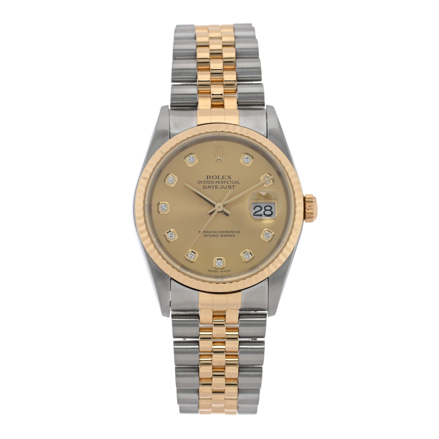 Stainless Steel 18K Yellow Gold Diamond 36mm Oyster Perpetual Datejust Watch Champagne 16233