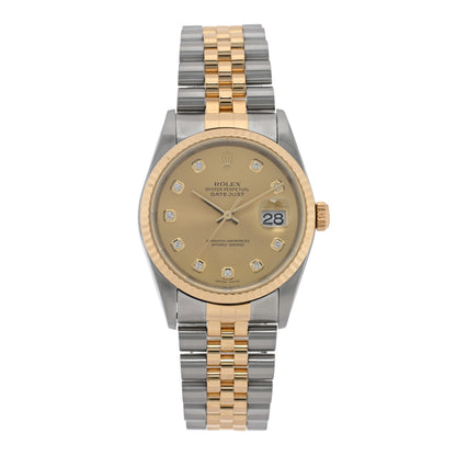 Rolex Stainless Steel 18K Yellow Gold Diamond 36mm Oyster Perpetual Datejust Watch Champagne 16233 1 of 4