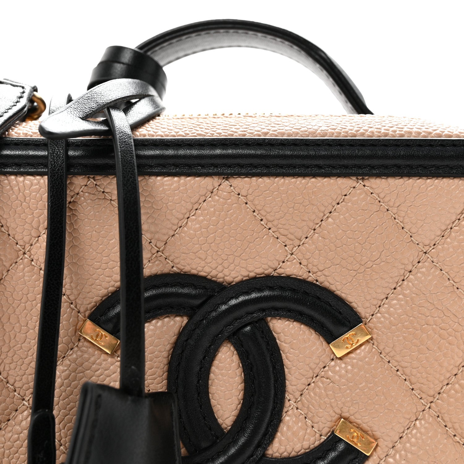 Chanel Caviar Quilted Small CC Filigree Vanity Case Beige Black 7 of 9