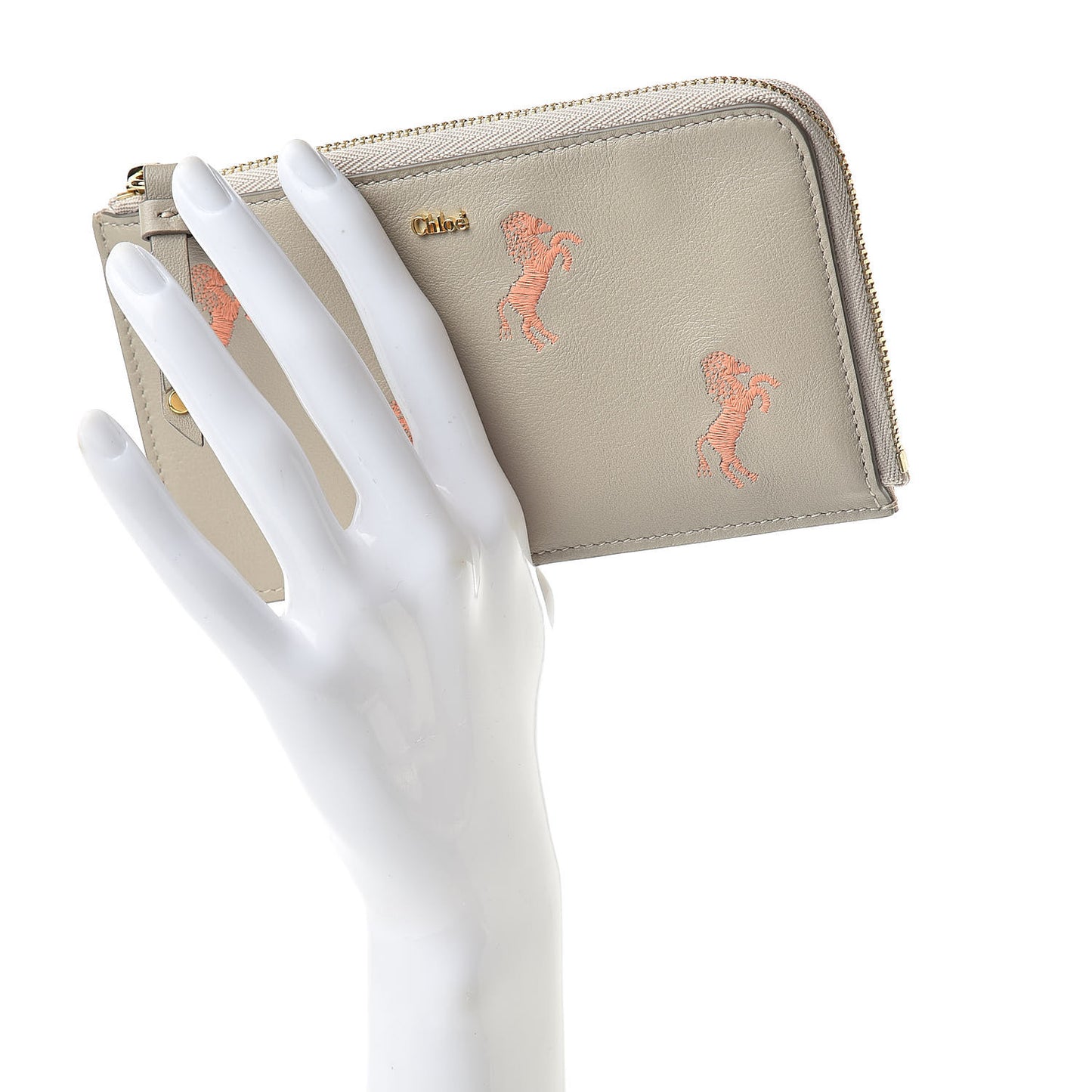 Smooth Calfskin Little Horses Embroidered Medium Signature Wallet Pastel Grey