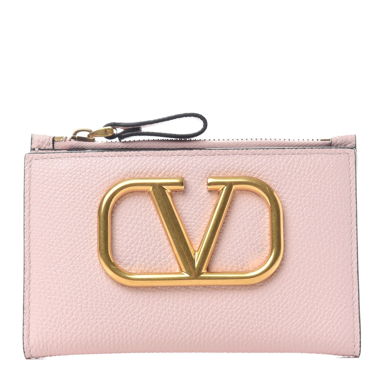 Grainy Calfskin VLogo Coin Case Card Holder Rose Quartz
