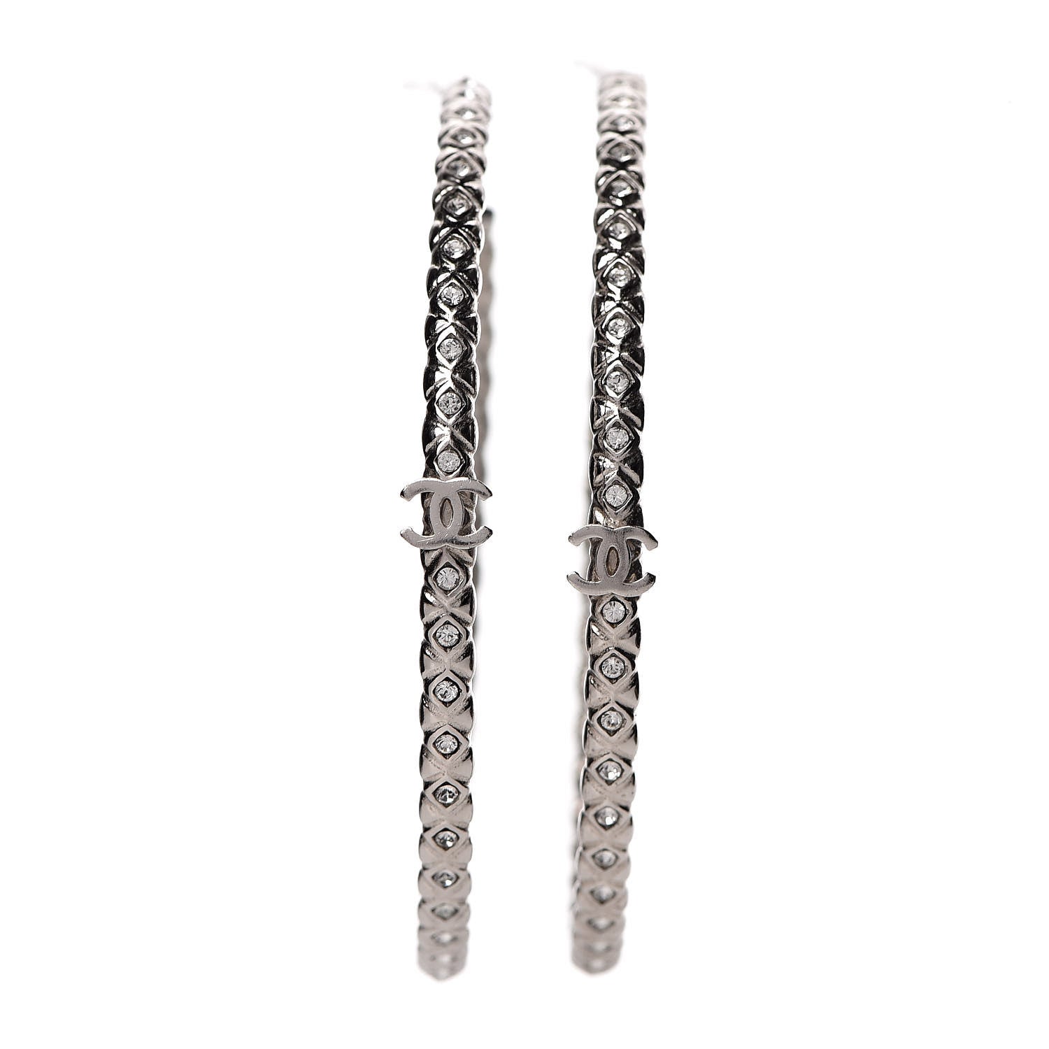 Chanel Crystal CC Hoop Earrings Silver 1 of 4