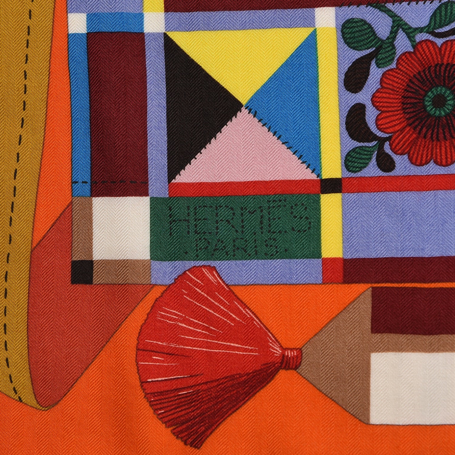 Hermes Cashmere Silk L'Art du Bojagi Shawl 140 Orange Vert Jaune 4 of 6