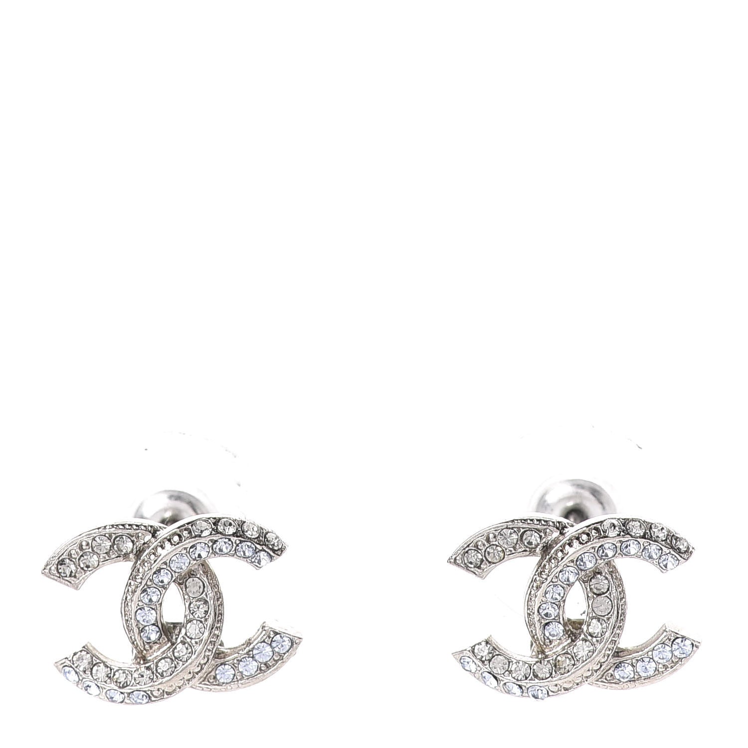 Chanel Baguette Crystal CC Earrings Silver Blue 1 of 4