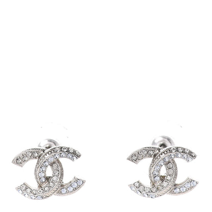 Chanel Baguette Crystal CC Earrings Silver Blue 1 of 4