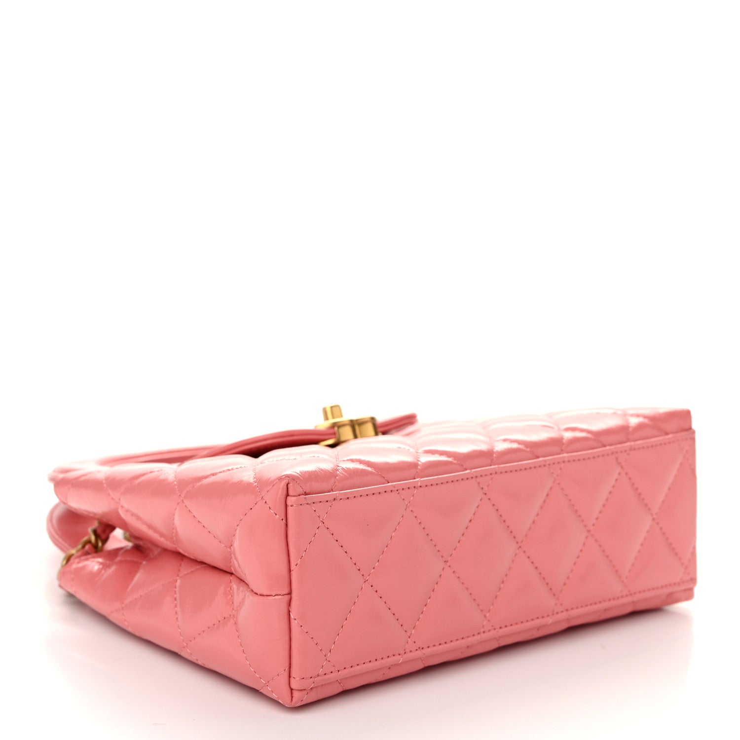 Chanel Shiny Aged Calfskin Quilted Nano Kelly Shopper Coral Pink 4 of 11