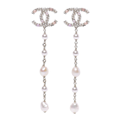 Chanel Pearl Crystal CC Charms Dangle Earrings Light Gold Pink 1 of 5