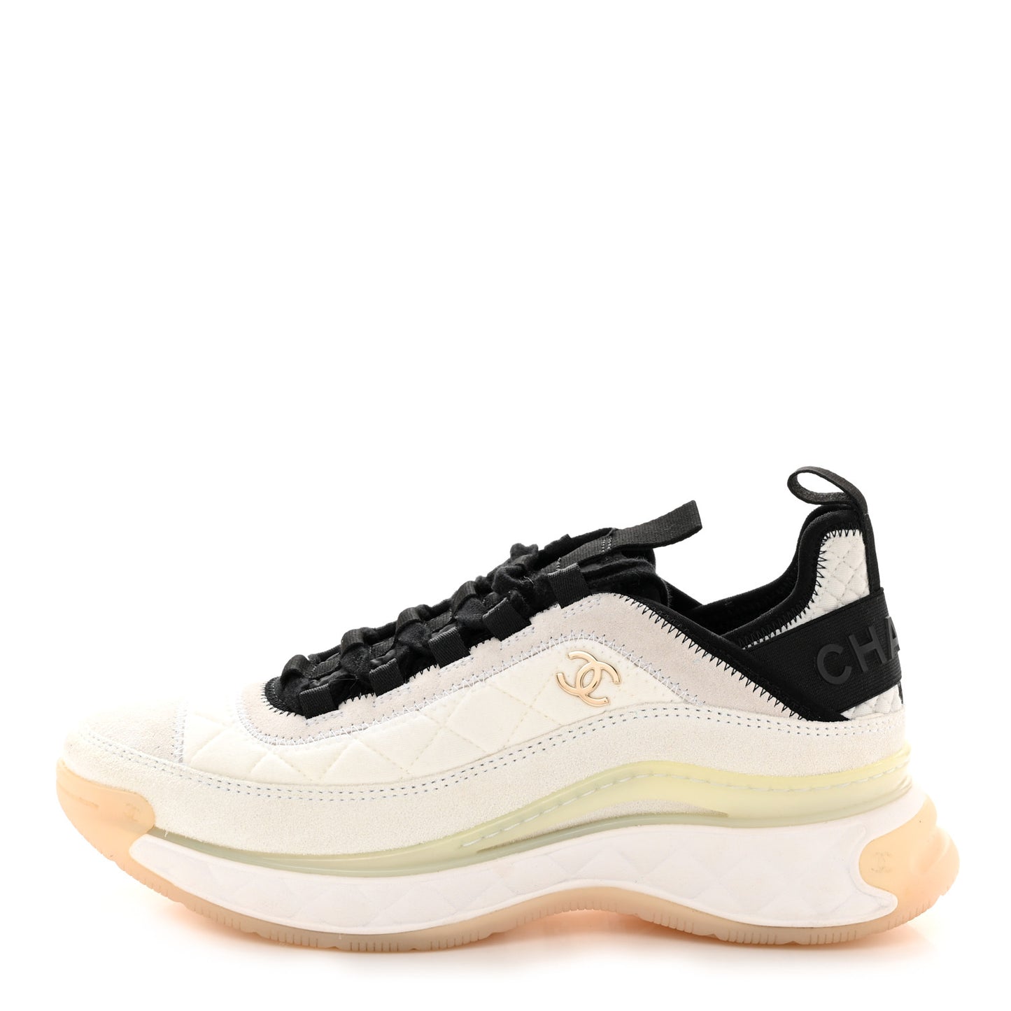 Velvet Calfskin Mixed Fibers CC Sneakers 39 Ivory Black