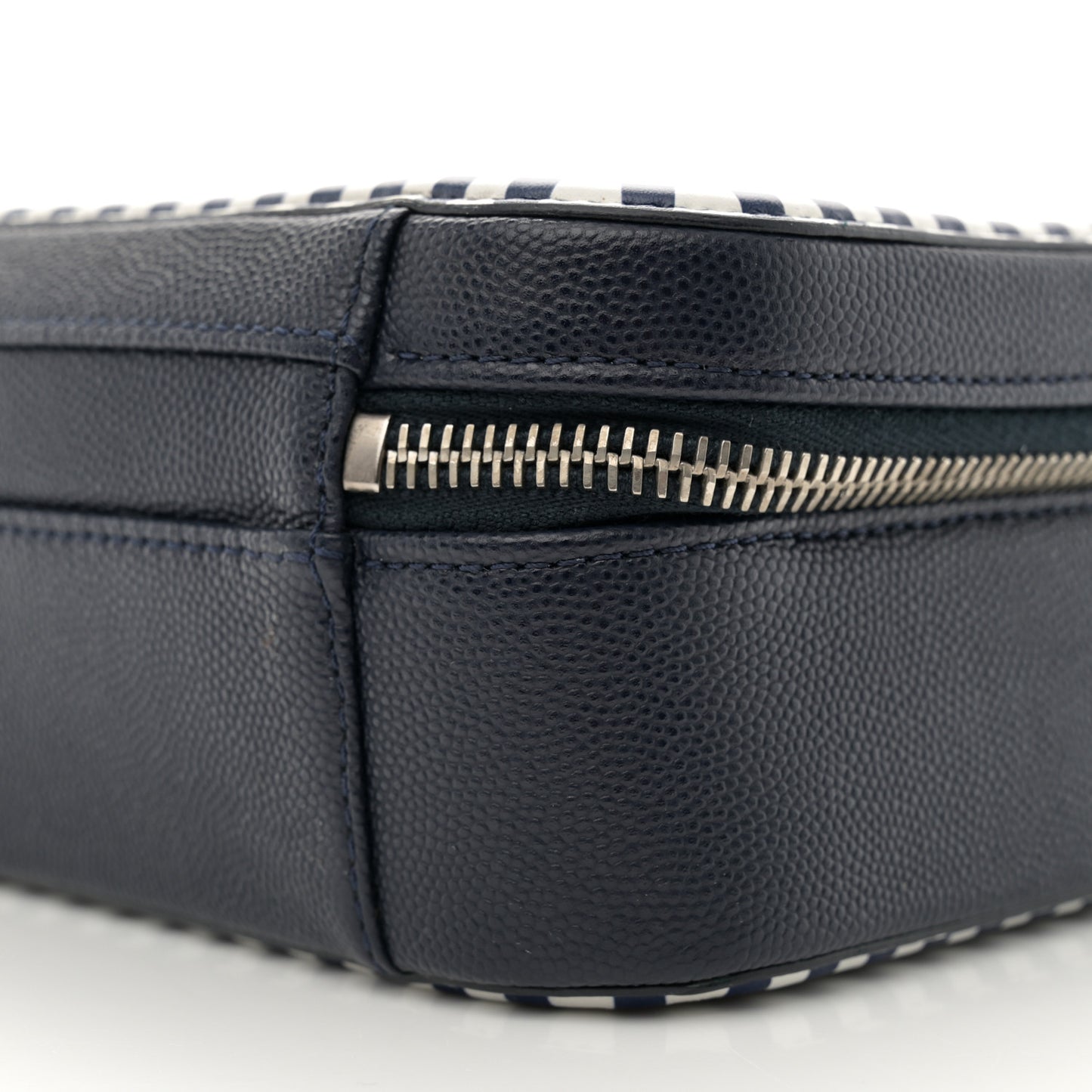 Caviar Quilted Striped Medium CC Filigree Vanity Case Navy White