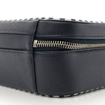 Chanel Caviar Quilted Striped Medium CC Filigree Vanity Case Navy White 10 of 10