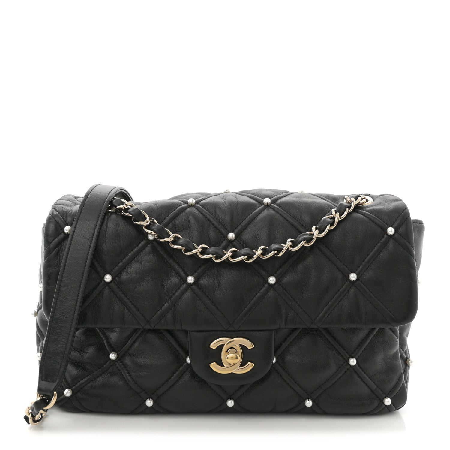 Chanel Lambskin Quilted Pearl Studded Flap Black 1 of 10
