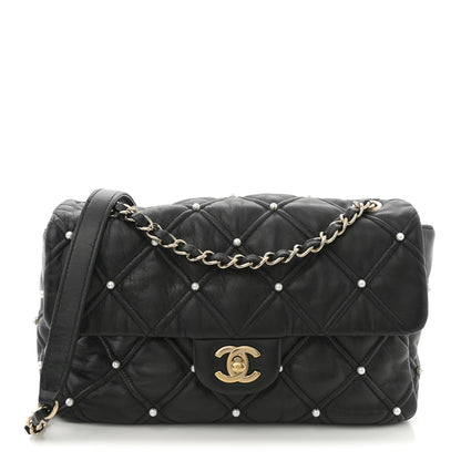 Chanel Lambskin Quilted Pearl Studded Flap Black 1 of 10