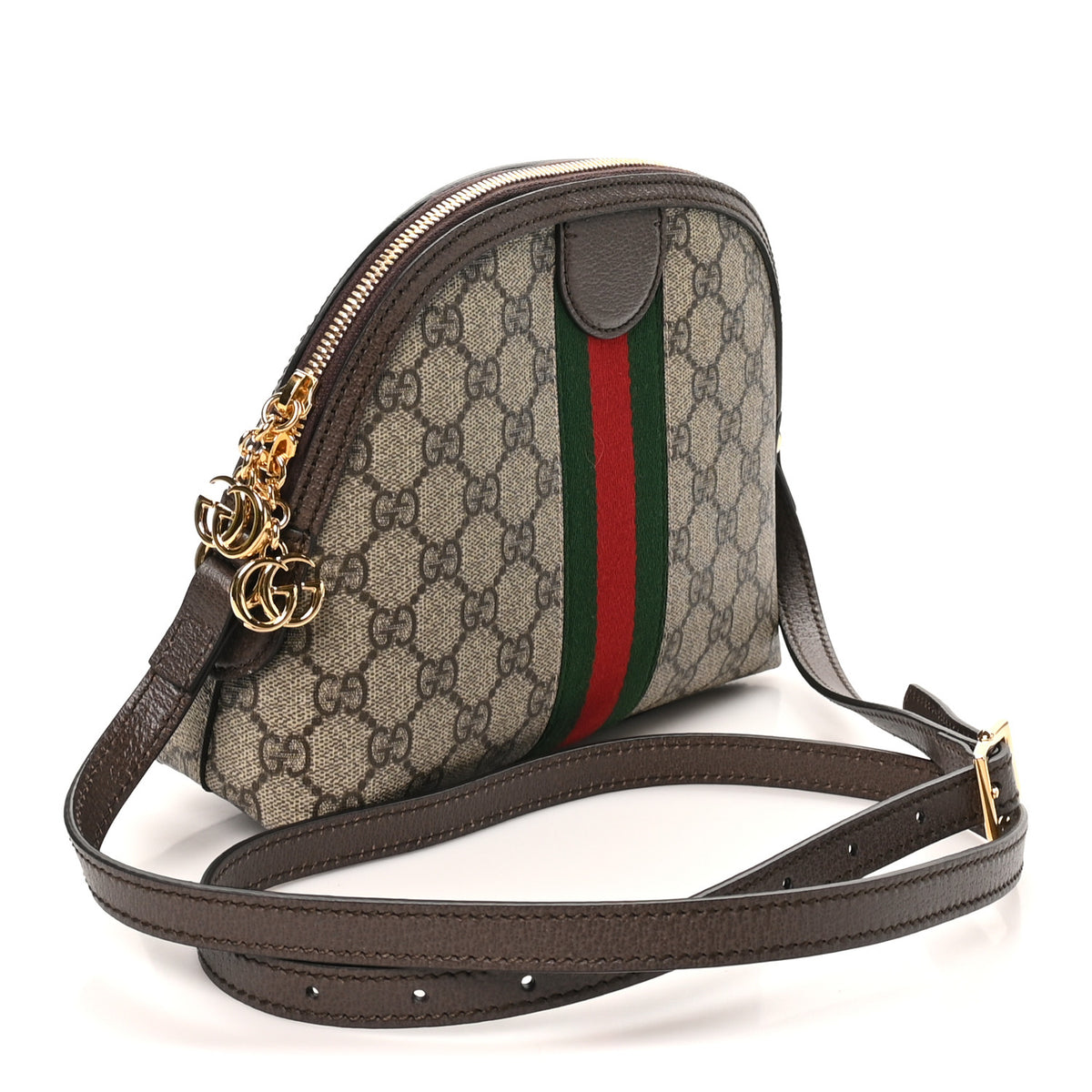 Gucci GG Supreme Monogram Textured Dollar Calfskin Web Small Ophidia Dome Shoulder Bag Beige Ebony New Acero 2 of 9