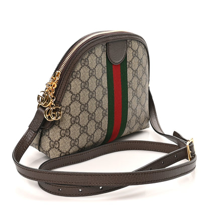 Gucci GG Supreme Monogram Textured Dollar Calfskin Web Small Ophidia Dome Shoulder Bag Beige Ebony New Acero 2 of 9