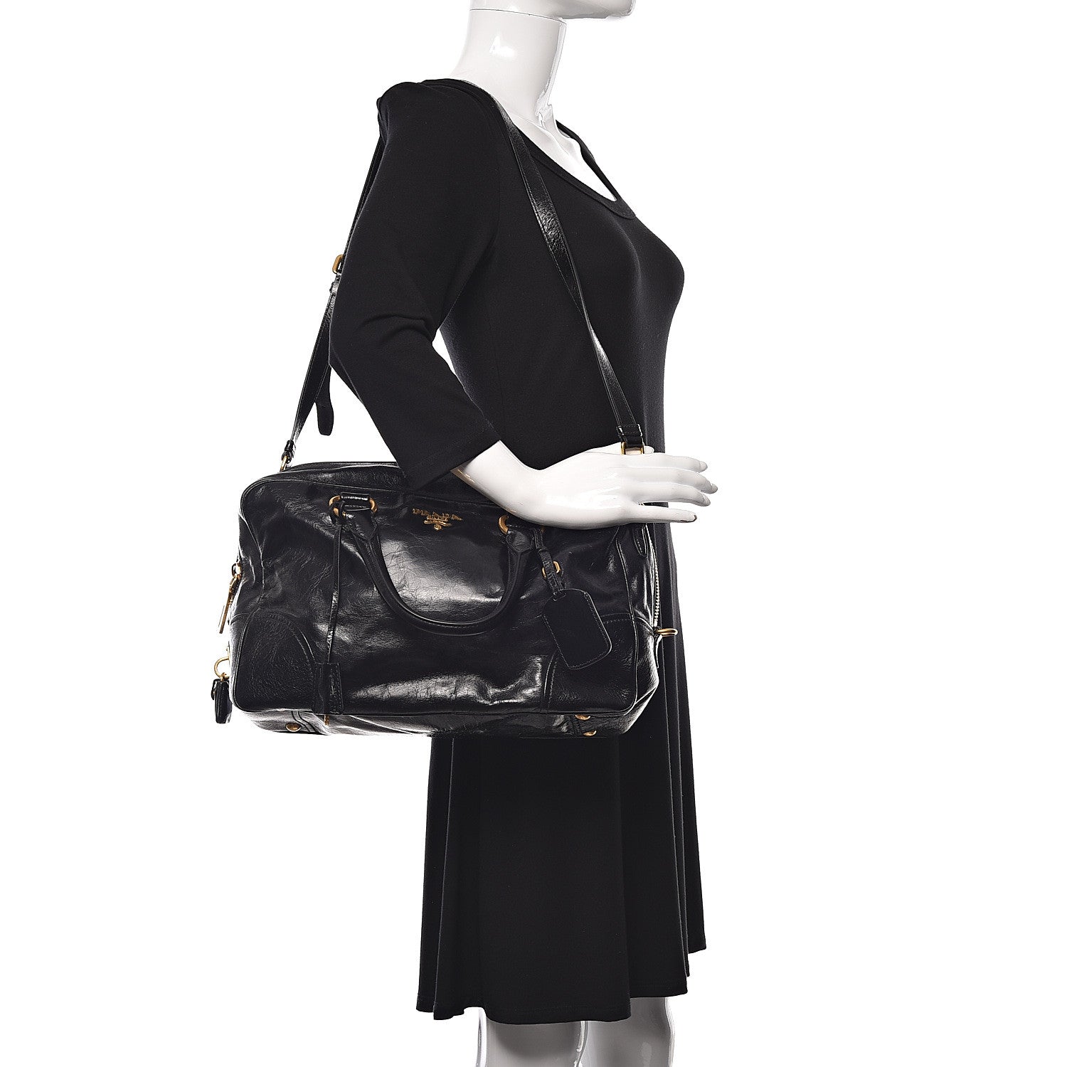 Prada Vitello Shine Bauletto Black 2 of 13