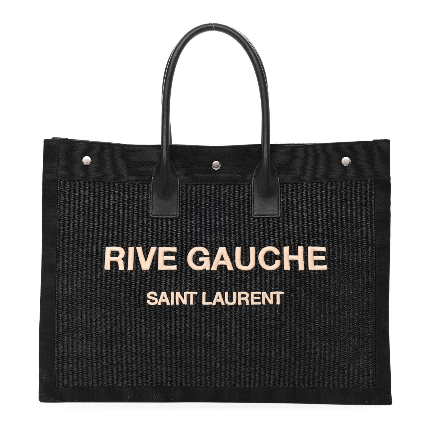 Raffia Linen Calfskin Rive Gauche Tote Black