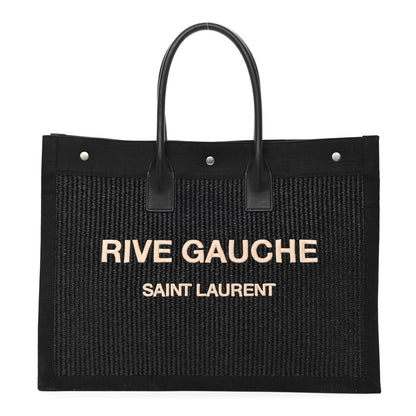 Saint Laurent Raffia Linen Calfskin Rive Gauche Tote Black 1 of 8