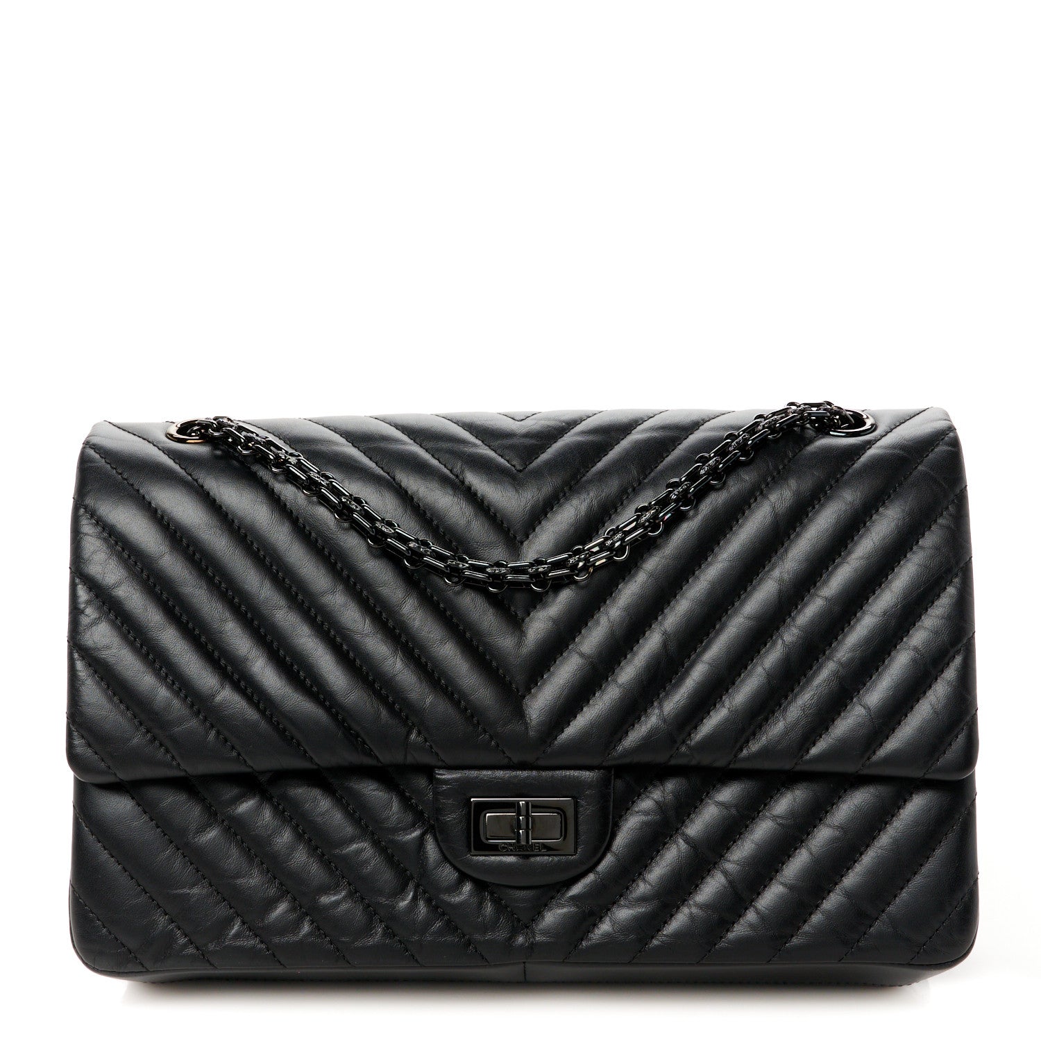 Chanel Aged Calfskin Chevron Quilted 2.55 Reissue 226 Flap So Black 1 of 11