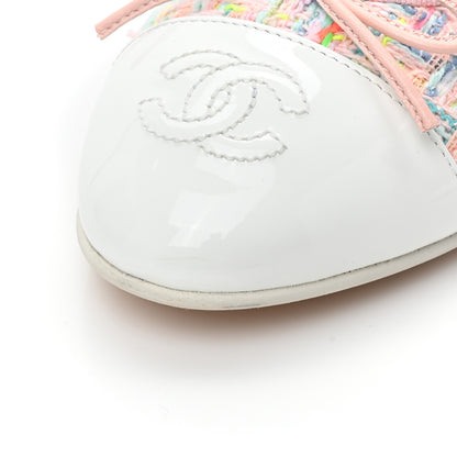 Chanel Tweed Patent Cap Toe Ballerina Flats 38 Pink White 10 of 10