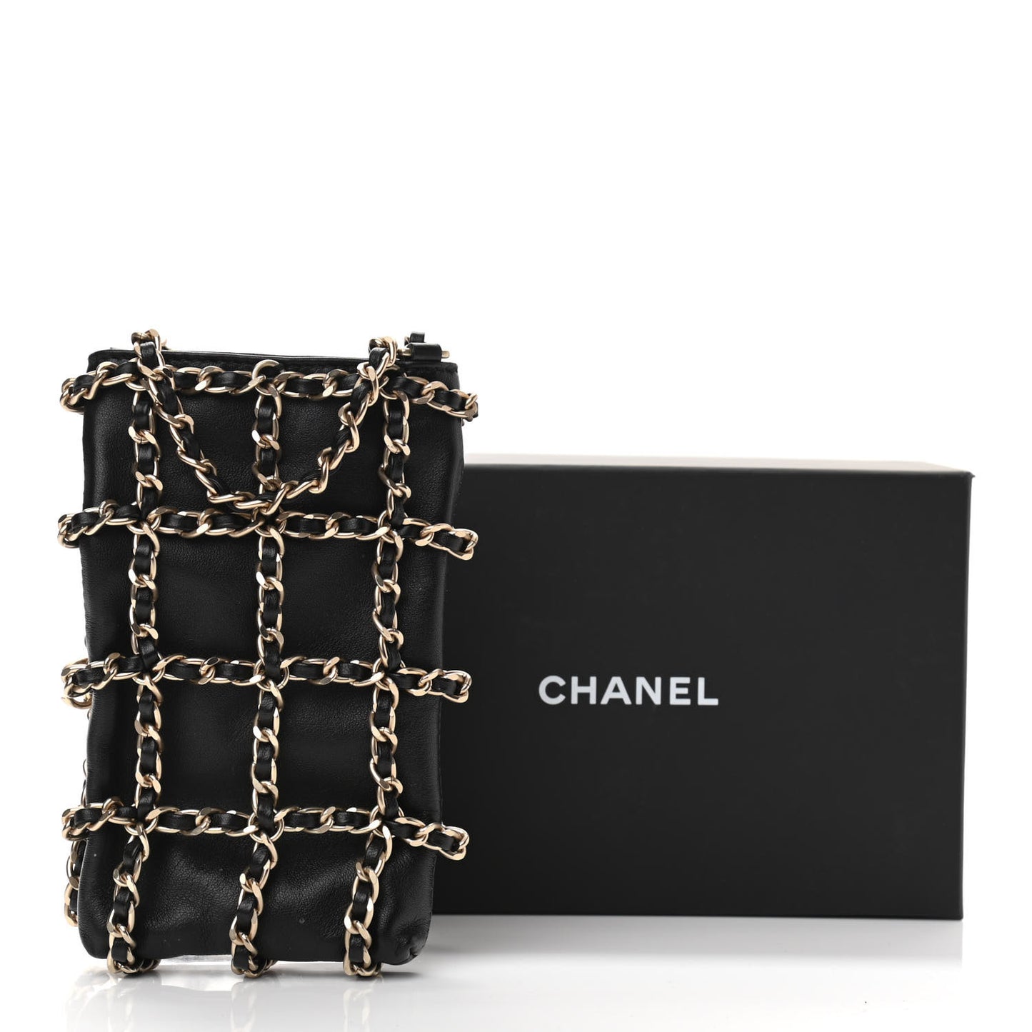 Lambskin Tech Me Out Clutch With Chain Black