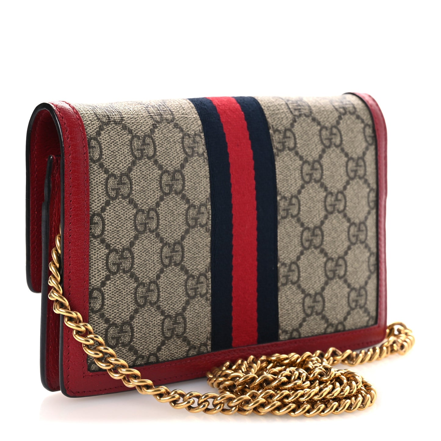 GG Supreme Monogram Web Queen Margaret Chain Wallet Red