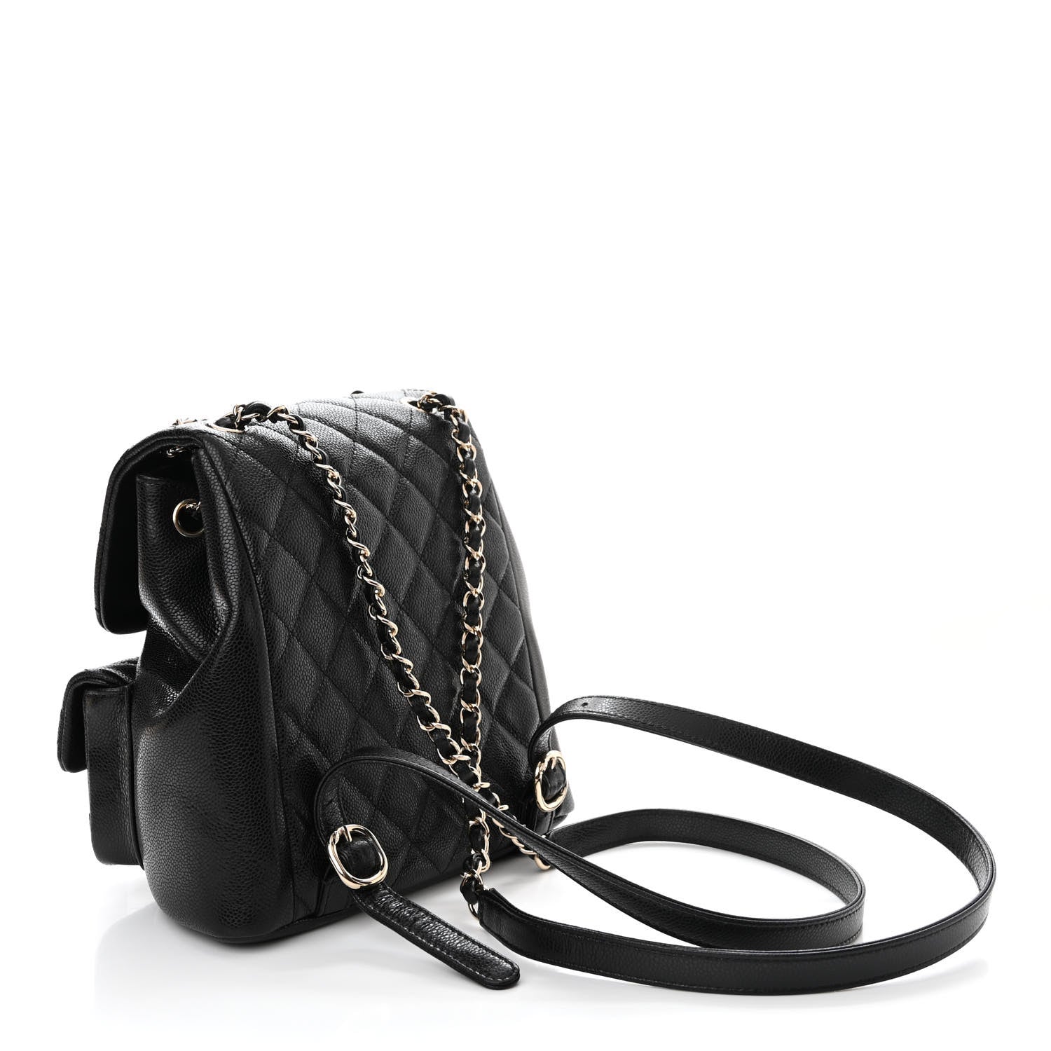 Chanel Shiny Caviar Quilted Medium Duma Pockets Drawstring Backpack Black 3 of 11