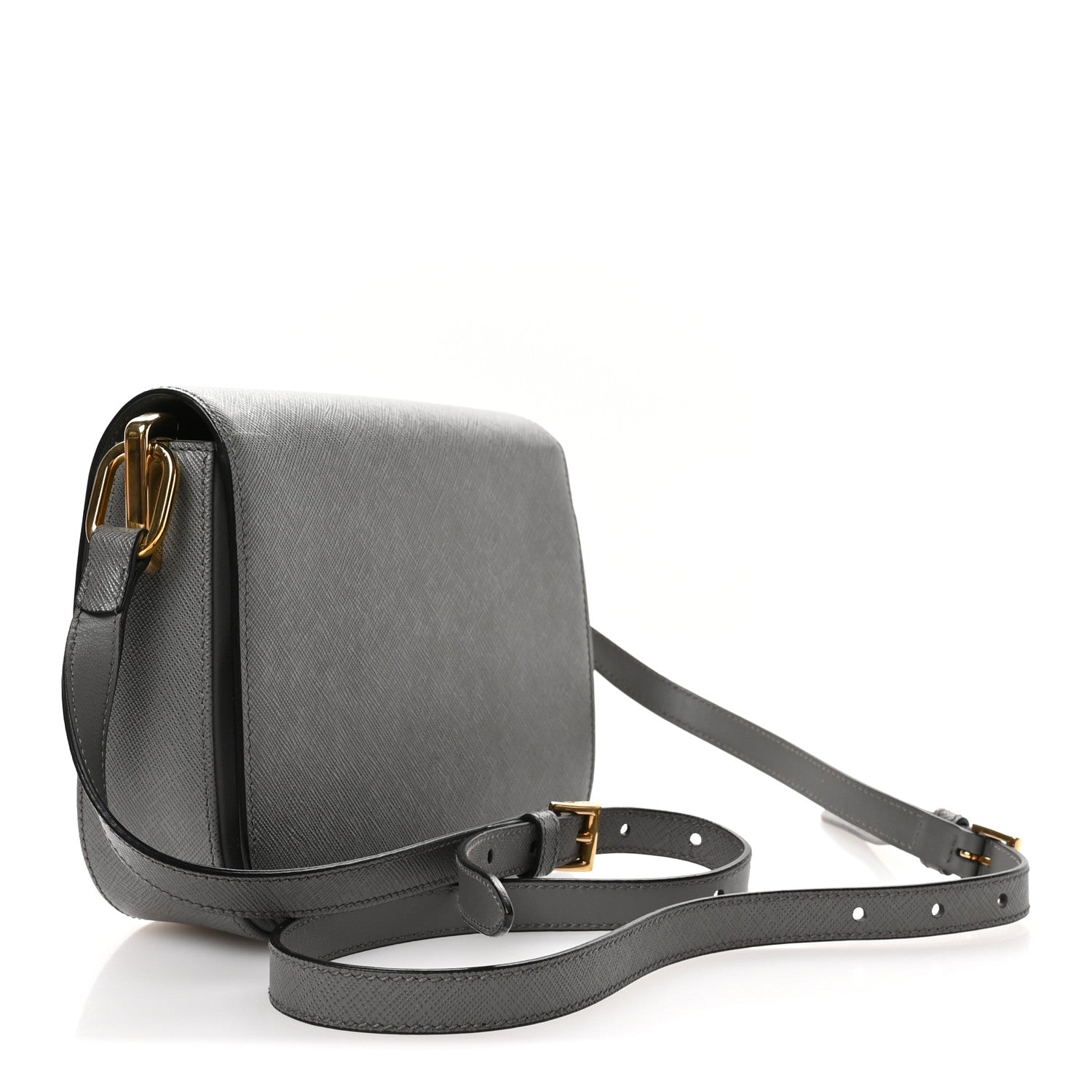 PRADA archive グレー ショルダーバッグ Prada Saffiano Lux Embleme Flap Shoulder Bag Grey 1807372