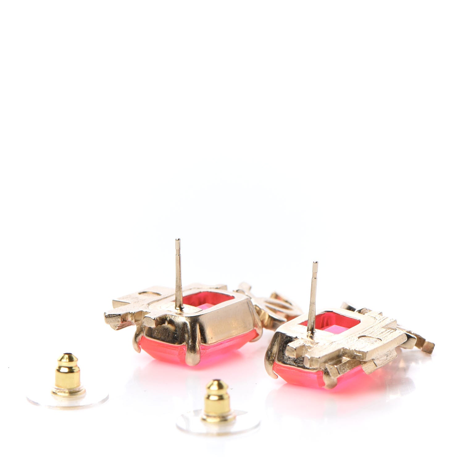 Chanel Metal Crystal CC Earrings Gold Pink 3 of 5