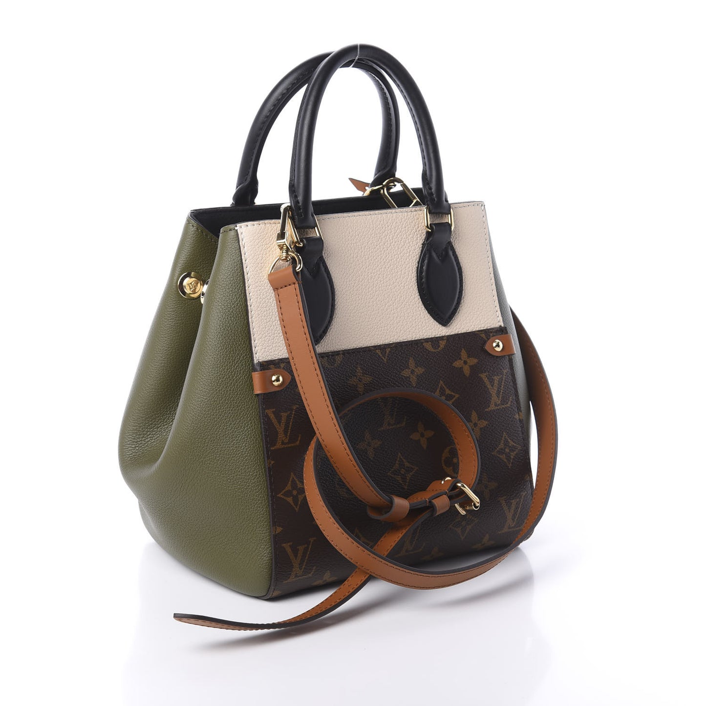 Calfskin Monogram Fold Tote PM Cream Khaki Black