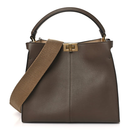 Fendi Vitello Seta Glazed Fabric FF 1974 Medium Peekaboo X-Lite Maya Mogano Panna 1 of 8