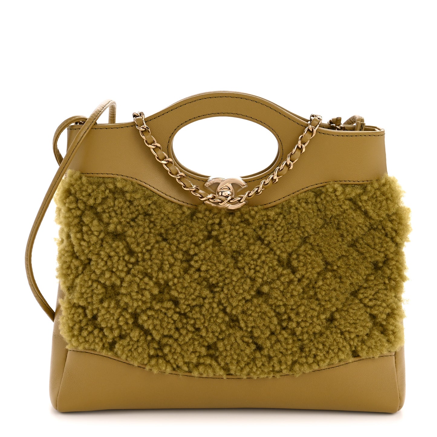 Calfskin Shearling Quilted Mini 31 Shopping Bag Green