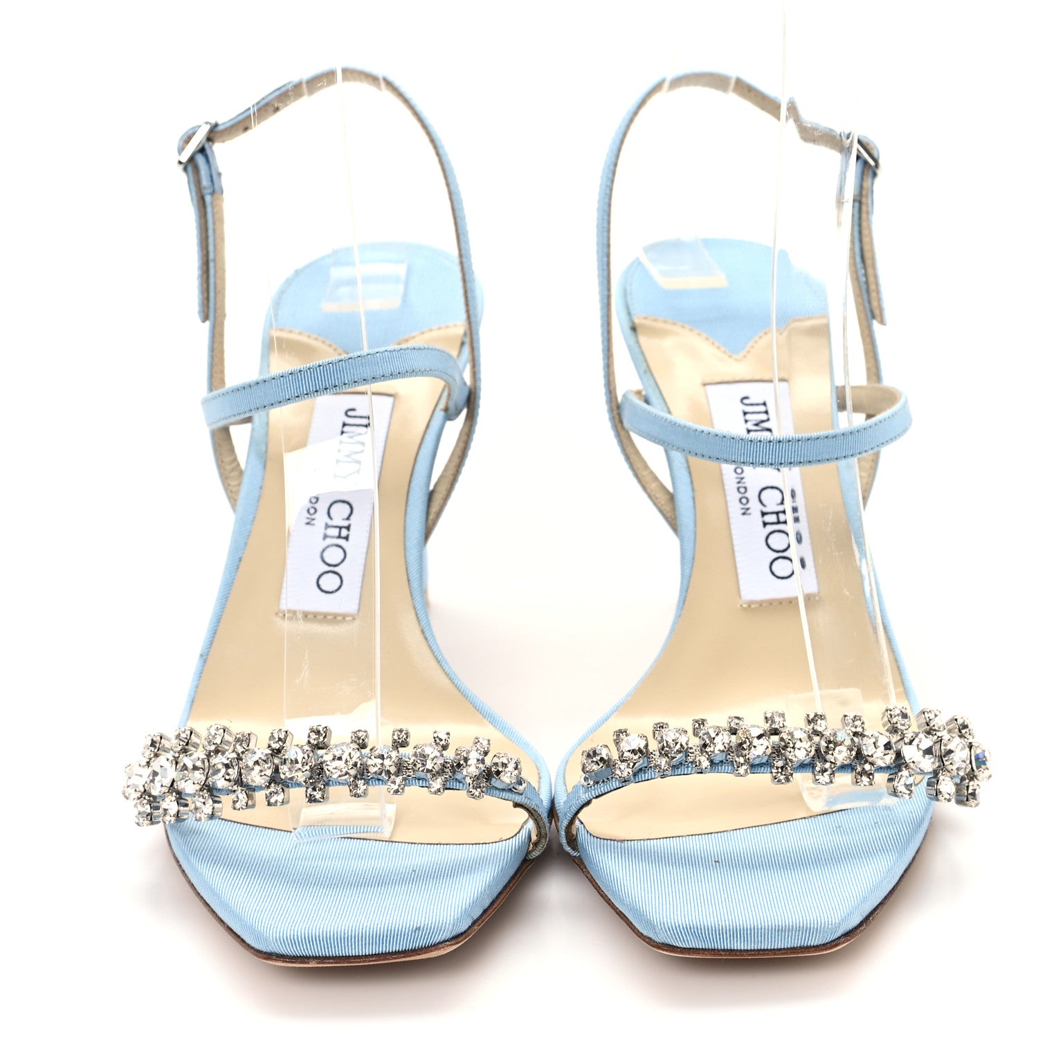 JIMMY CHOO 水色 ポインテッドトゥ ヒール Heloise 120 | Ice Blue Satin Platform Sandals | JIMMY CHOO