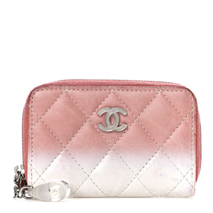 Chanel Ombre Patent Calfskin Quilted Small Zip Around Coin Purse Pink White 1 of 18