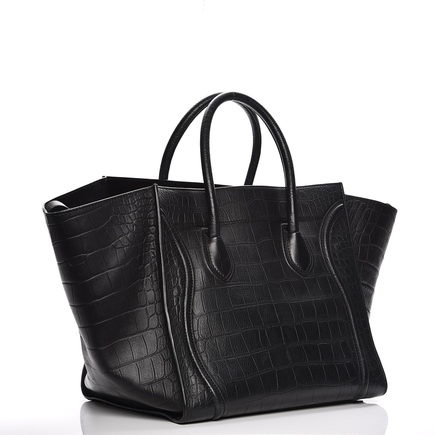 Crocodile Embossed Calfskin Large Phantom Luggage Black