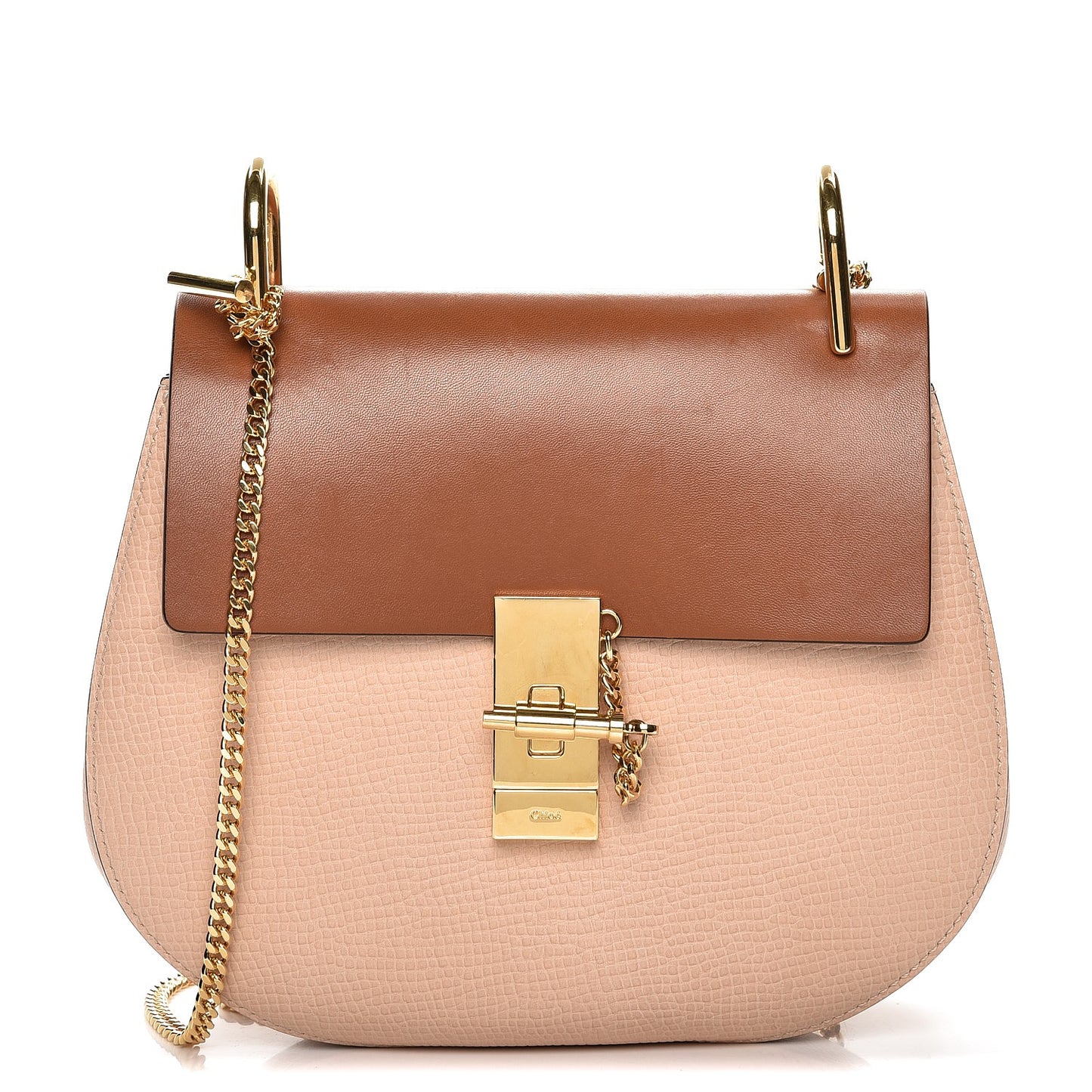 Grained Calfskin Lambskin Drew Shoulder Bag Powder Beige Caramel