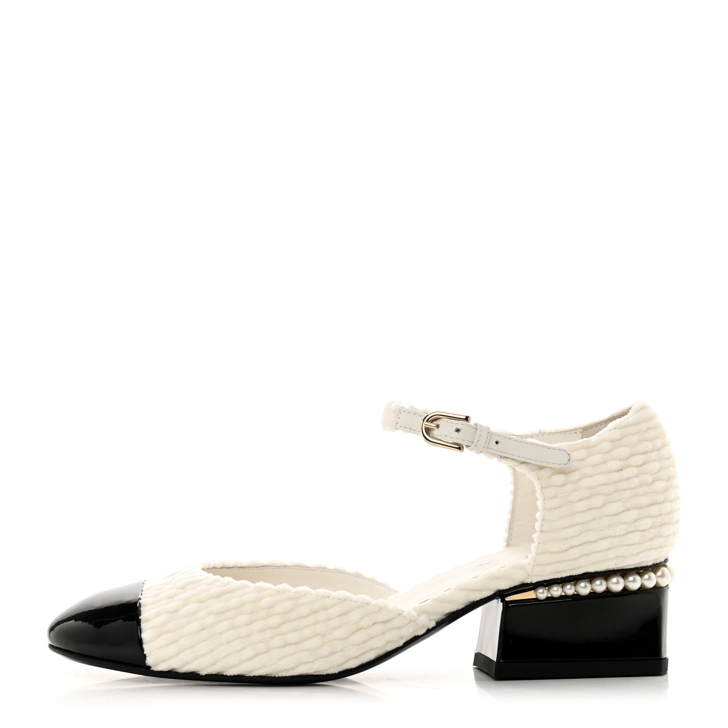 Chanel Velvet Patent Calfskin Pearl Mary Jane Flats 36 White Black 1 of 9