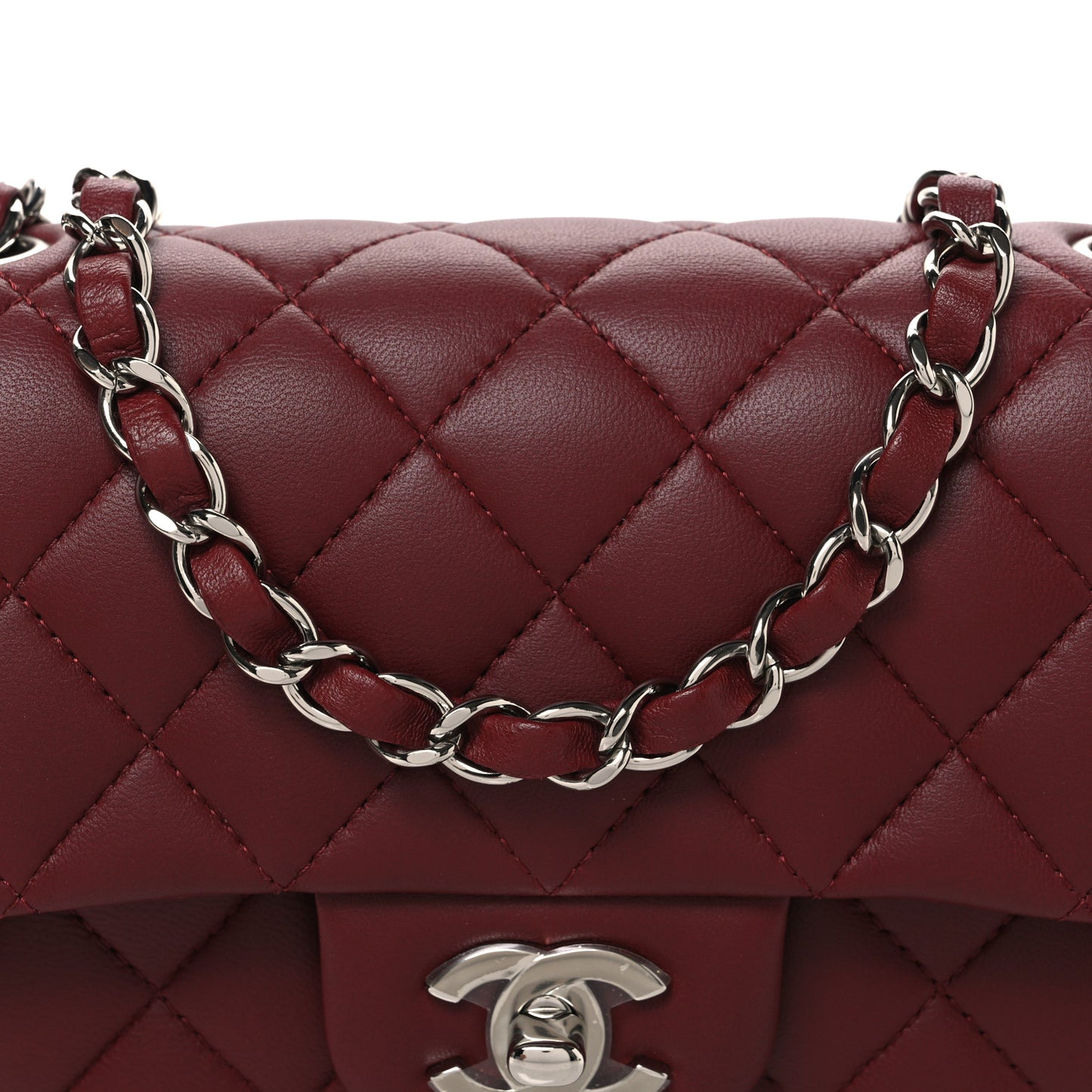Lambskin Quilted Mini Rectangular Flap Burgundy