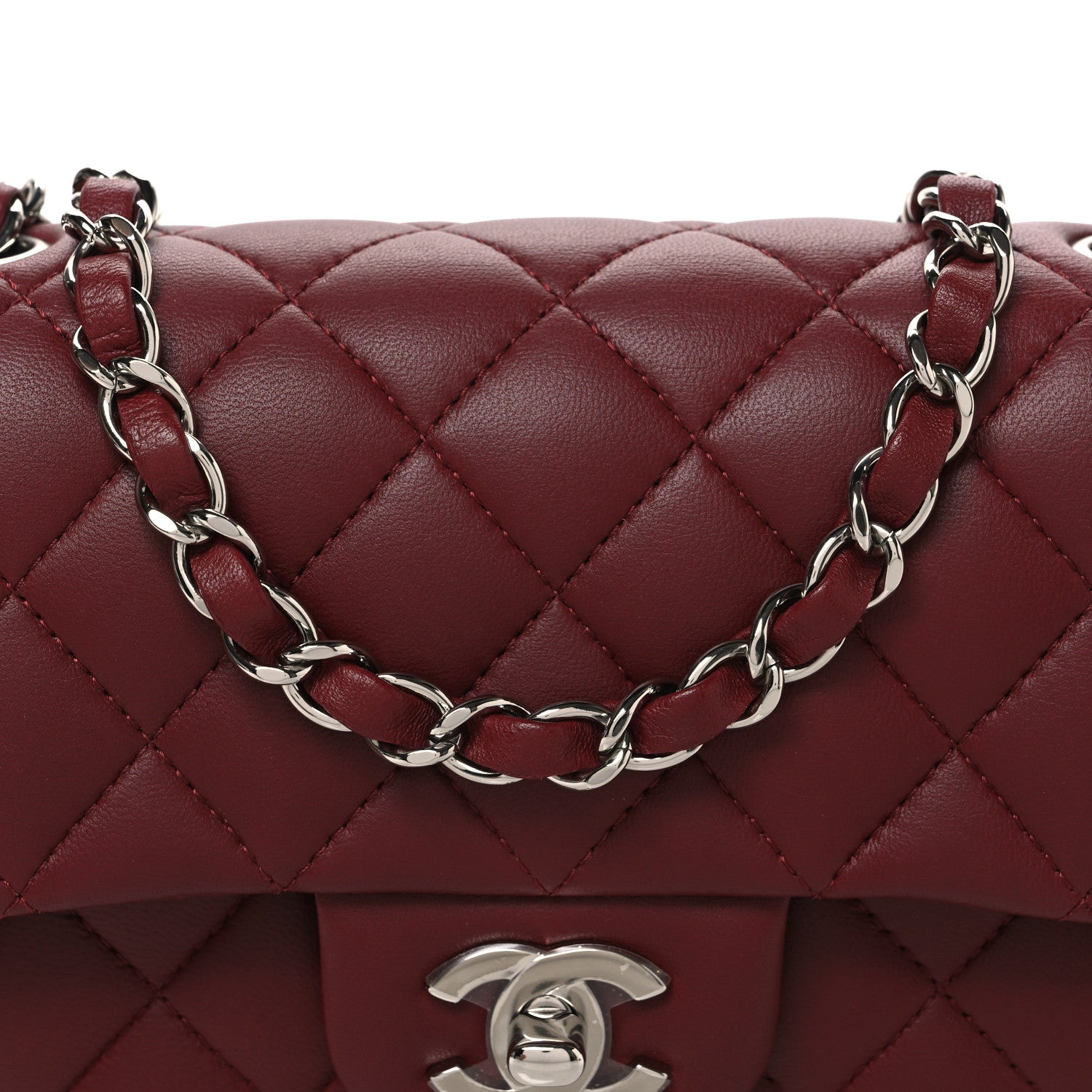 Chanel Lambskin Quilted Mini Rectangular Flap Burgundy 8 of 11